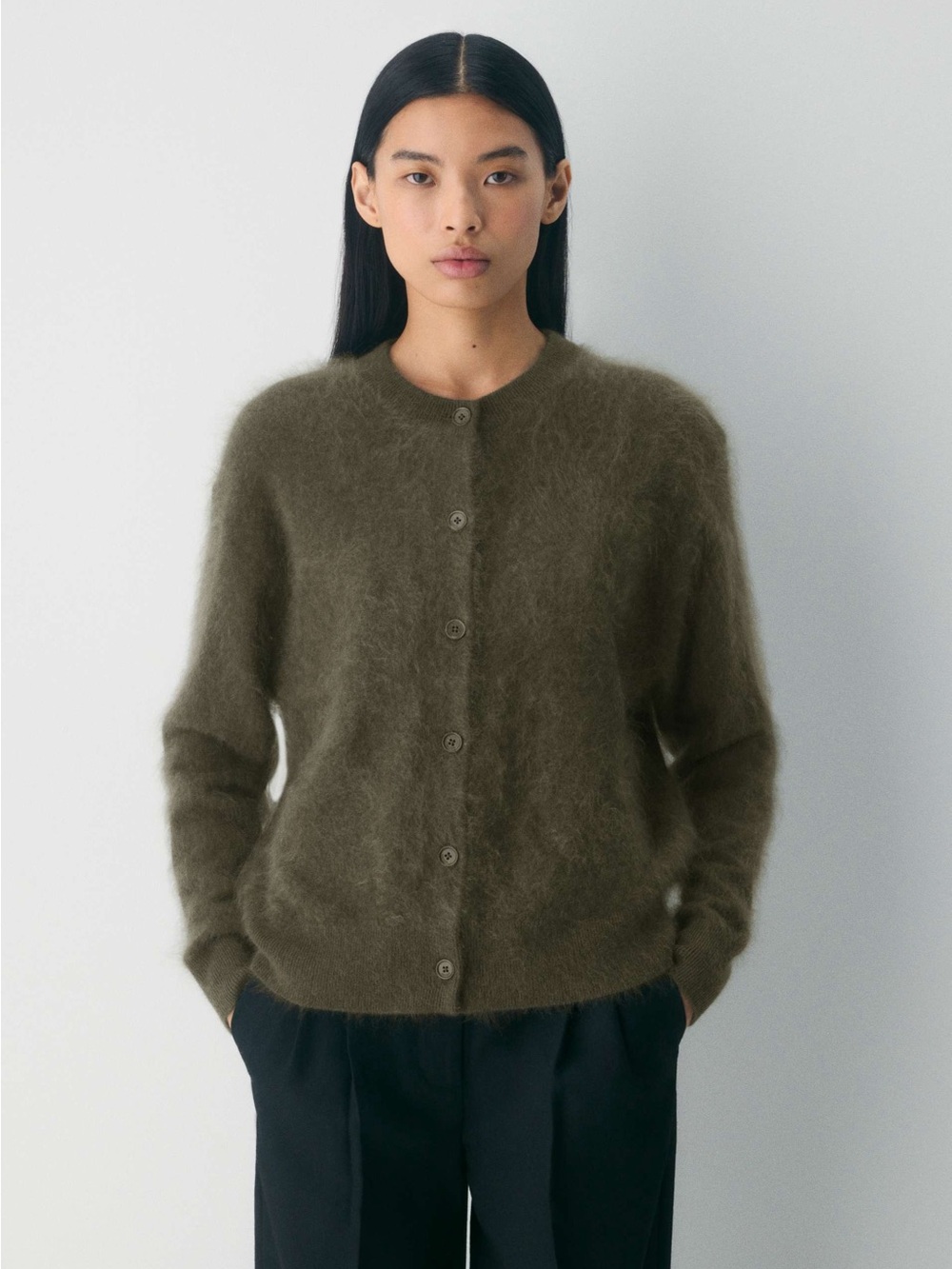 Aritzia Black Brushed Cashmere Button-Front Cardigan